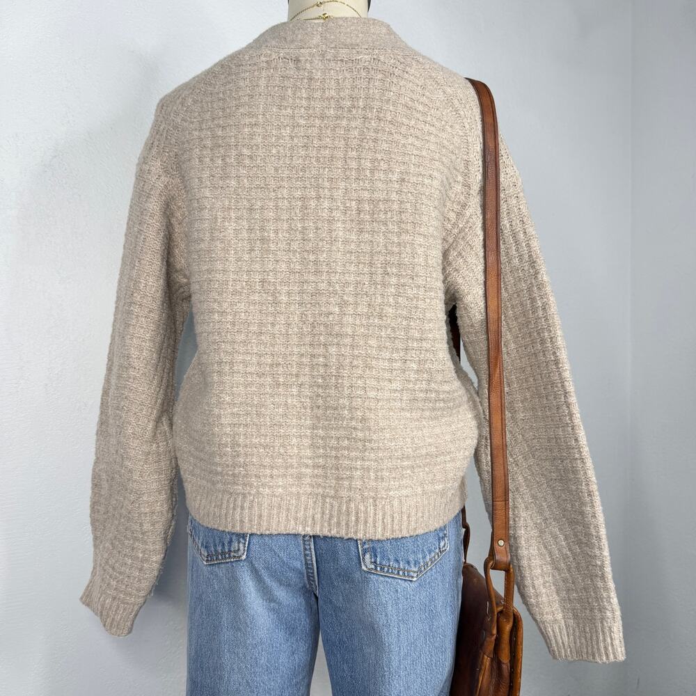 Beige Chunky Knit Cardigan Oversized Buttons Cozy Neutral Size Small - Picture 3 of 5